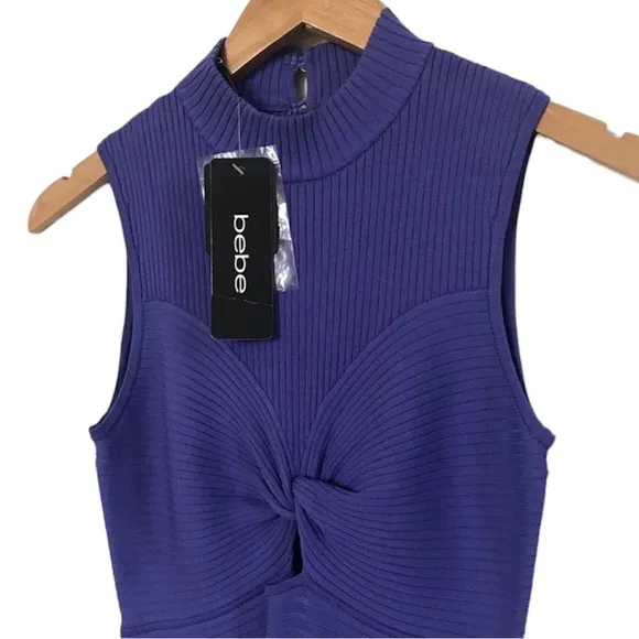 Bebe Gioia Rib Pleated Dress Blue Iris