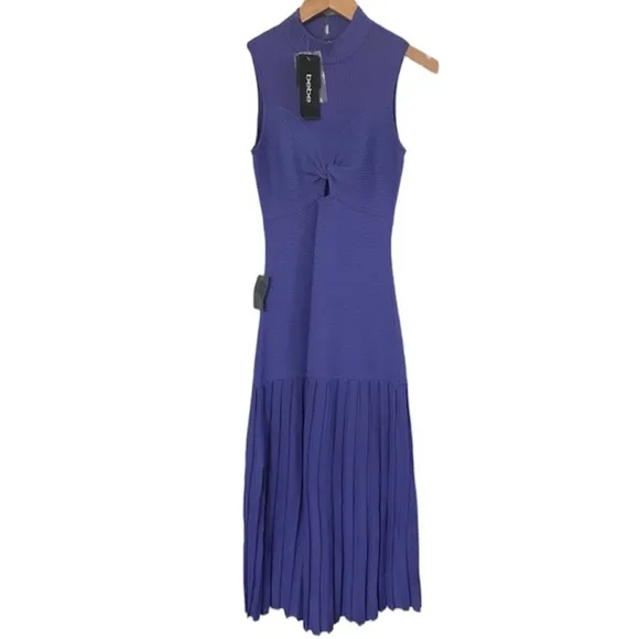 Bebe Gioia Rib Pleated Dress Blue Iris
