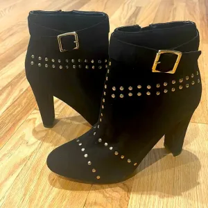 Bebe Suede High Heel Ankle Boots with gold embellished studs size 8
