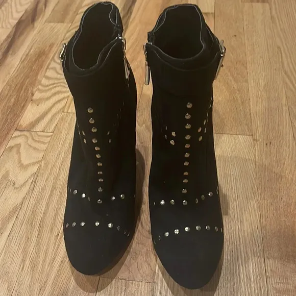 Bebe Suede High Heel Ankle Boots with gold embellished studs size 8