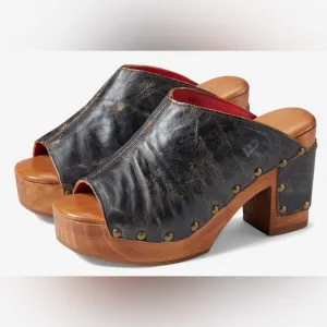 Bed Stu DEVA Mule Clogs Platform Sandal Black Lux Distressed Leather