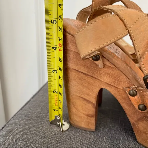BED STU Kalah Wooden Sole Platform Sandals - Tan Size 6.5