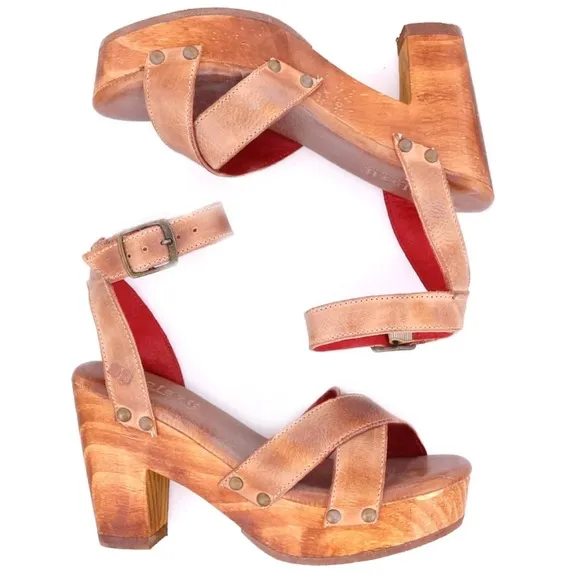 BED STU Kalah Wooden Sole Platform Sandals - Tan Size 6.5