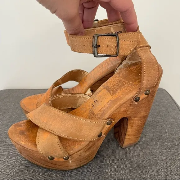 BED STU Kalah Wooden Sole Platform Sandals - Tan Size 6.5