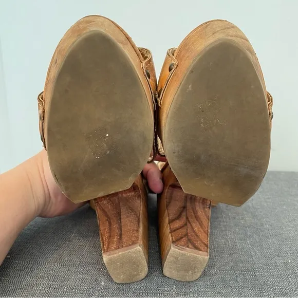 BED STU Kalah Wooden Sole Platform Sandals - Tan Size 6.5