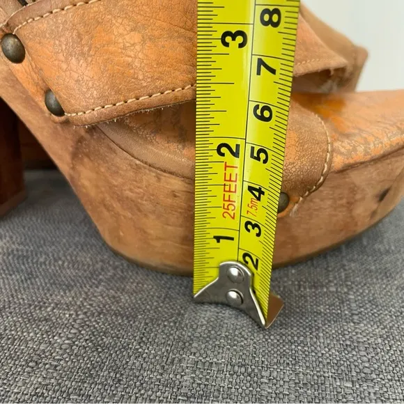 BED STU Kalah Wooden Sole Platform Sandals - Tan Size 6.5