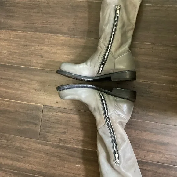 Bed Stu Manchester Gray Knee High Leather Slouchy Tie Back Womens Boots Size 6