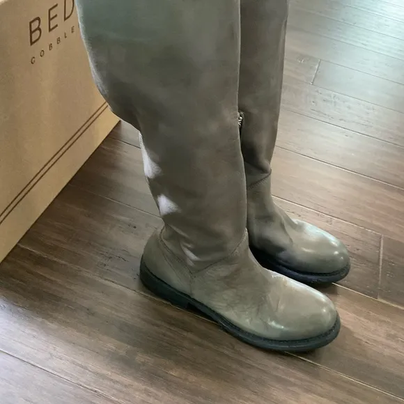 Bed Stu Manchester Gray Knee High Leather Slouchy Tie Back Womens Boots Size 6
