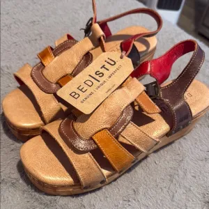 BED|STU Tan and Brown Leather Sandals with Multi-Strap Design