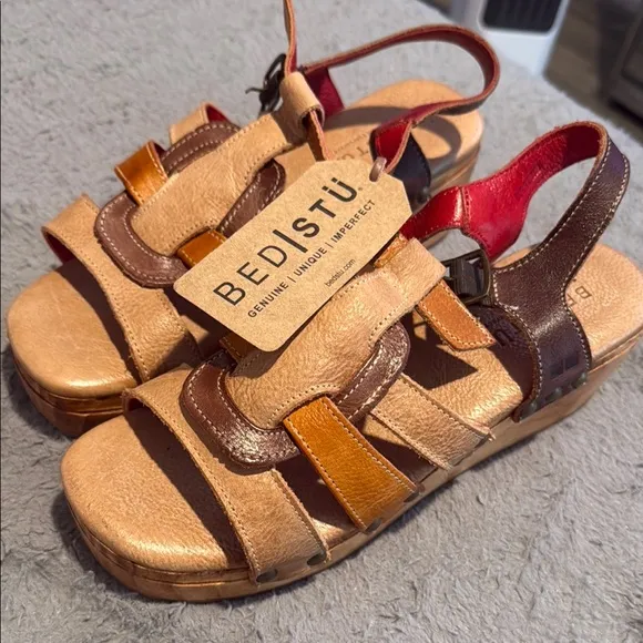 BED|STU Tan and Brown Leather Sandals with Multi-Strap Design