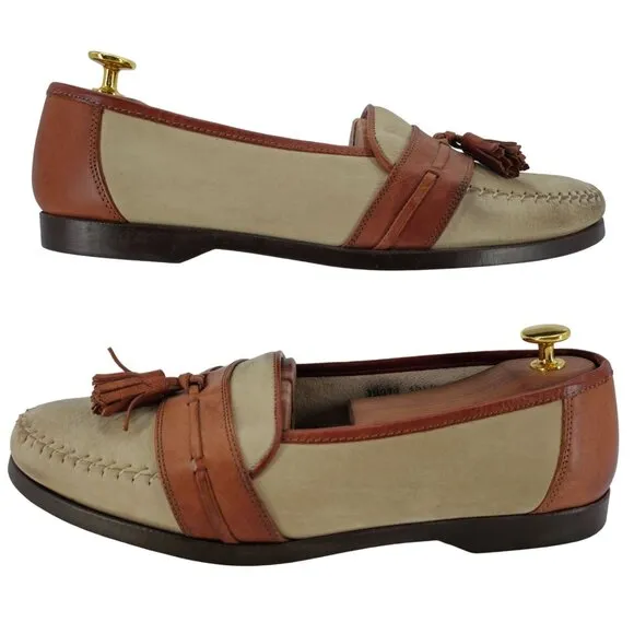 Belvedere Florence Italy Brown Beige Leather Tassel Loafers Men 10.5 Dress Shoes