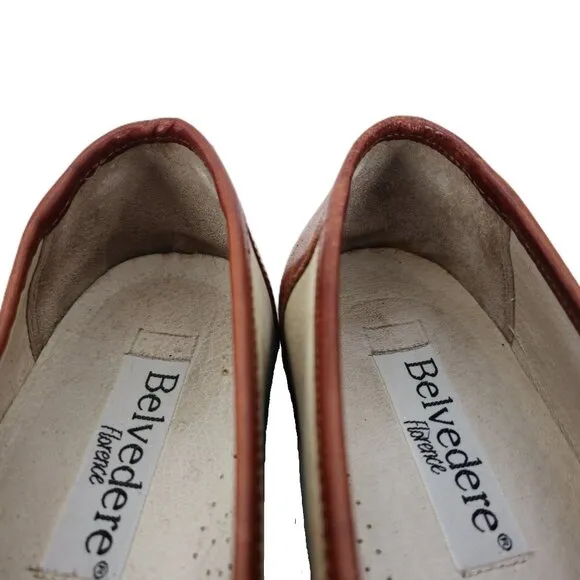 Belvedere Florence Italy Brown Beige Leather Tassel Loafers Men 10.5 Dress Shoes
