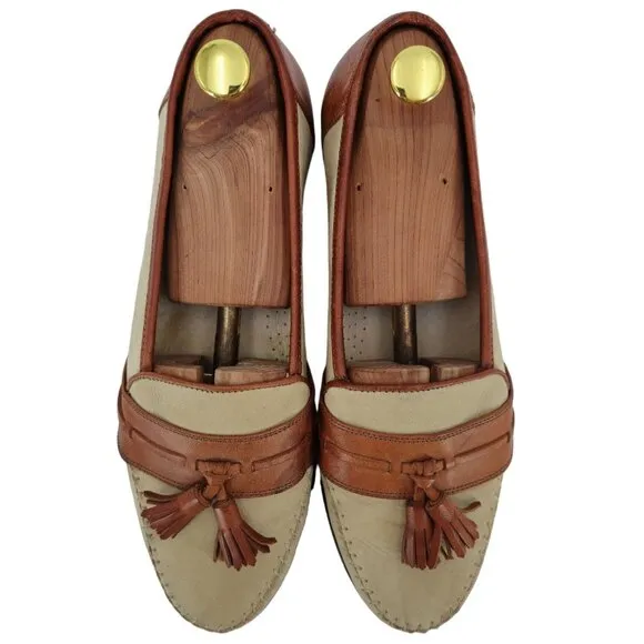 Belvedere Florence Italy Brown Beige Leather Tassel Loafers Men 10.5 Dress Shoes