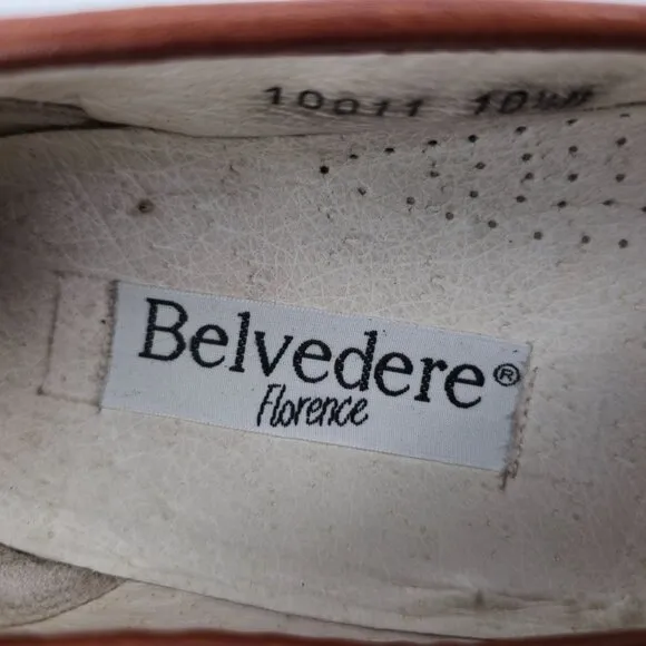 Belvedere Florence Italy Brown Beige Leather Tassel Loafers Men 10.5 Dress Shoes
