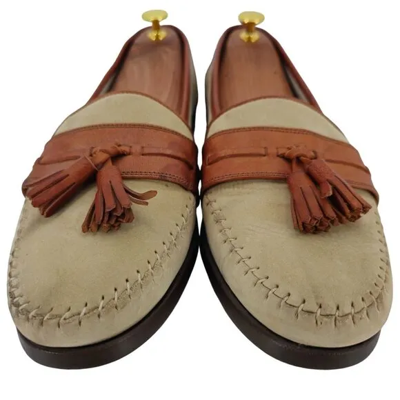 Belvedere Florence Italy Brown Beige Leather Tassel Loafers Men 10.5 Dress Shoes