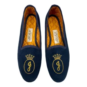 BERK Blue Velvet Embroidered CROWN “G” Loafers Slippers - UK 6 / US 8.5