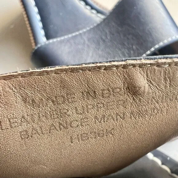 Bernardo Anthropologie Navy Blue Leather Cork Wedge Sandals Ankle Strap Women 9