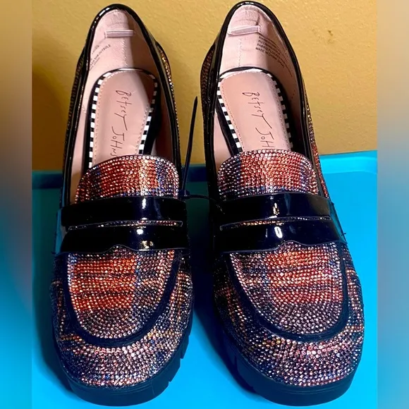 Betsey Johnson Adelyn Plaid sparkly platform loafers size 9