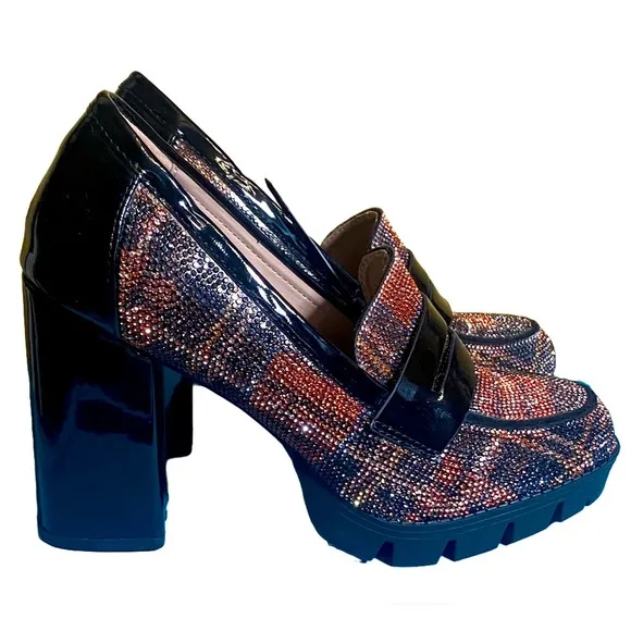 Betsey Johnson Adelyn Plaid sparkly platform loafers size 9