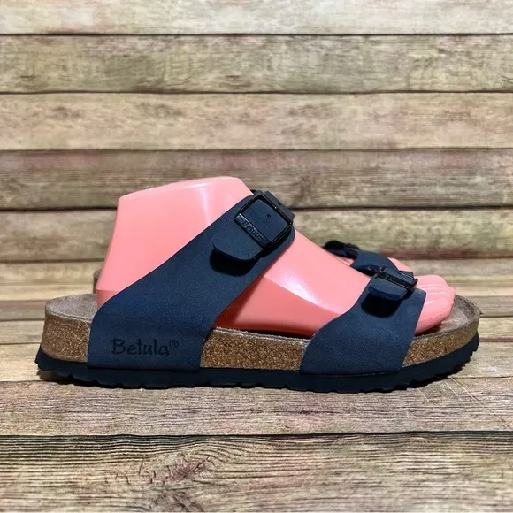 Betula Blue Leather Double Strap Sandals