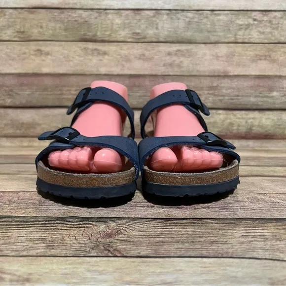 Betula Blue Leather Double Strap Sandals
