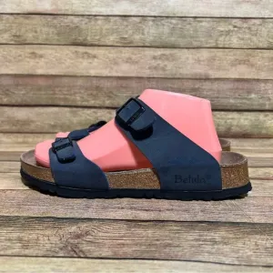 Betula Blue Leather Double Strap Sandals