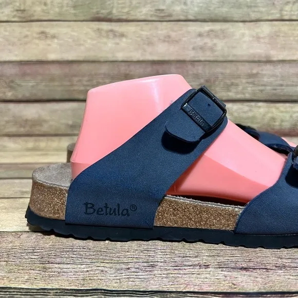 Betula Blue Leather Double Strap Sandals