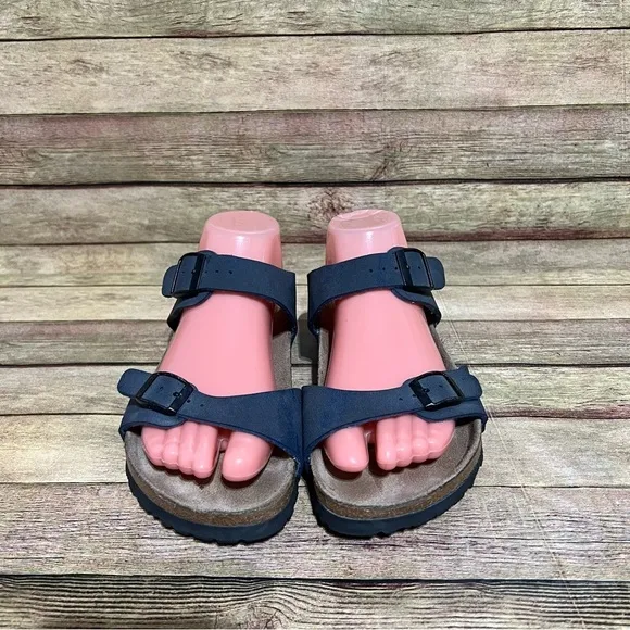Betula Blue Leather Double Strap Sandals