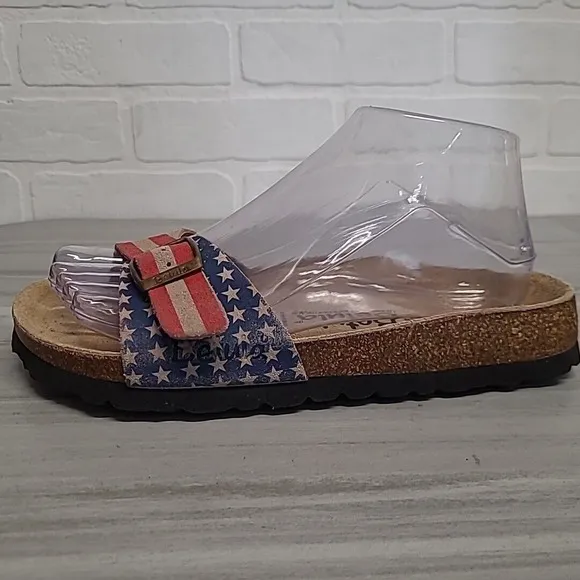 Betula By BIRKENSTOCK Womens  37 American Flag Single Strap Slide Sandals Buckle