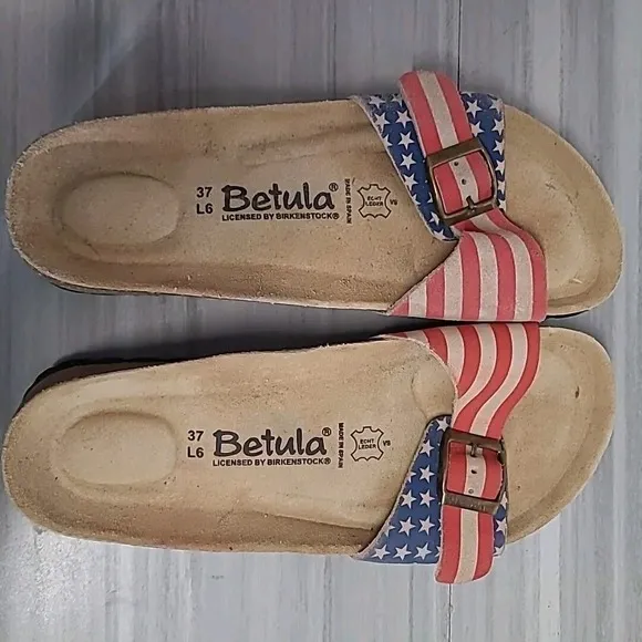 Betula By BIRKENSTOCK Womens  37 American Flag Single Strap Slide Sandals Buckle