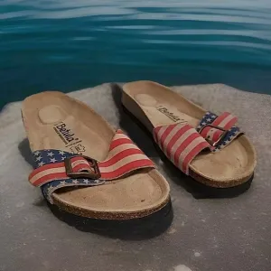 Betula By BIRKENSTOCK Womens  37 American Flag Single Strap Slide Sandals Buckle