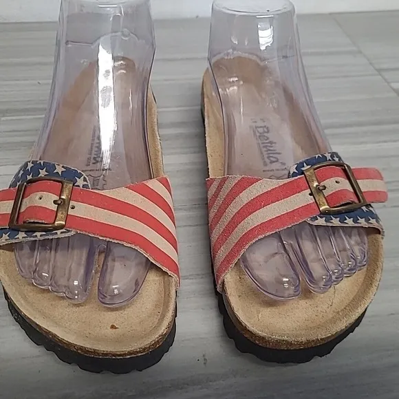 Betula By BIRKENSTOCK Womens  37 American Flag Single Strap Slide Sandals Buckle