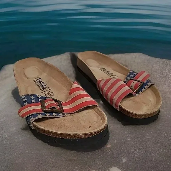 Betula By BIRKENSTOCK Womens  37 American Flag Single Strap Slide Sandals Buckle
