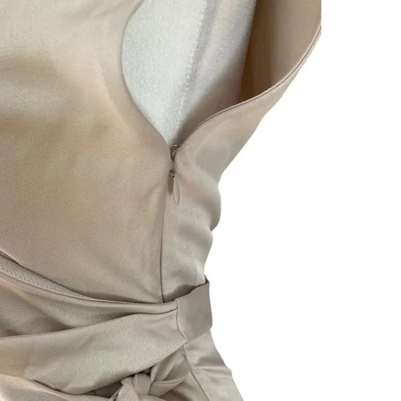 BHLDN Louisa Satin Charmeuse Champagne Wrap Front Surplice Midi Dress