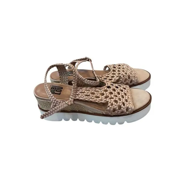 BIBI LOU Anthropologie Ariel Wedge Espadrilles Sandals 41 Rose Gold Neutral