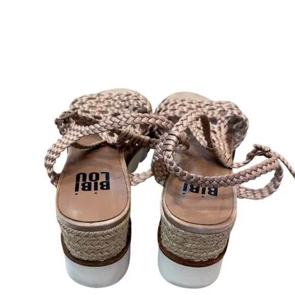 BIBI LOU Anthropologie Ariel Wedge Espadrilles Sandals 41 Rose Gold Neutral