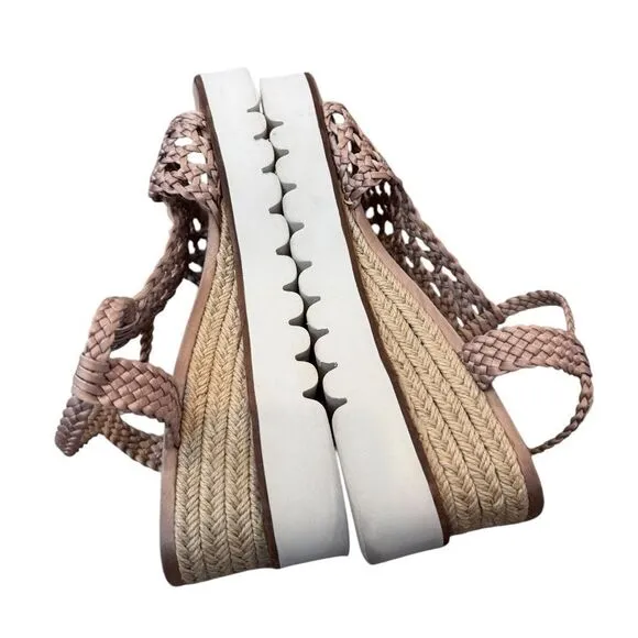 BIBI LOU Anthropologie Ariel Wedge Espadrilles Sandals 41 Rose Gold Neutral
