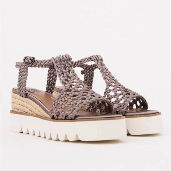 BIBI LOU Anthropologie Ariel Wedge Espadrilles Sandals 41 Rose Gold Neutral
