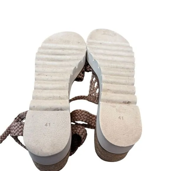 BIBI LOU Anthropologie Ariel Wedge Espadrilles Sandals 41 Rose Gold Neutral