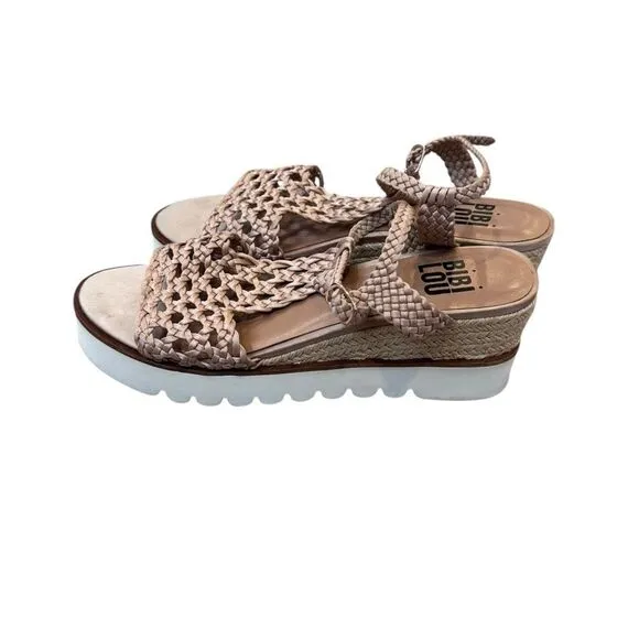 BIBI LOU Anthropologie Ariel Wedge Espadrilles Sandals 41 Rose Gold Neutral
