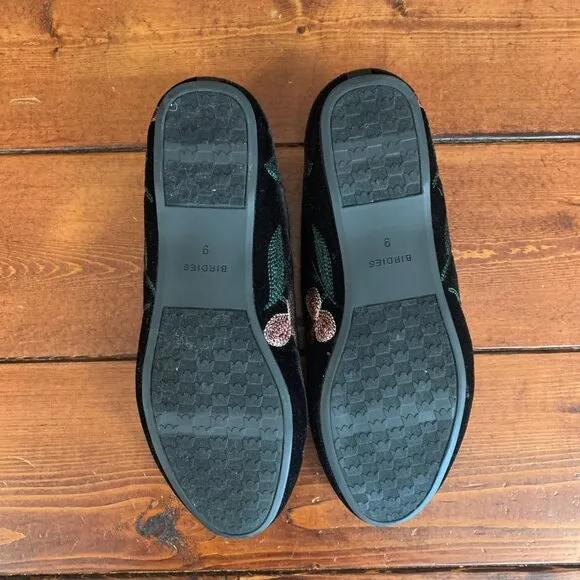 Birdies Starling Slip On Flats in Night Flora Velvet Black Size 9