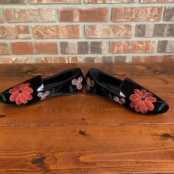 Birdies Starling Slip On Flats in Night Flora Velvet Black Size 9