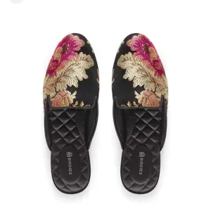 BIRDIES Women's Phoebie Slip On Mule Shoe In Black Floral Size 6
