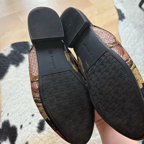 BIRDIES Women's Phoebie Slip On Mule Shoe In Black Floral Size 6