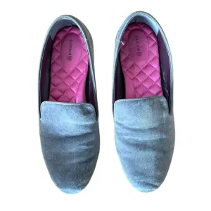 BIRDIES Women's Starling Velvet Flat Loafers in Stone Silver, Size 10