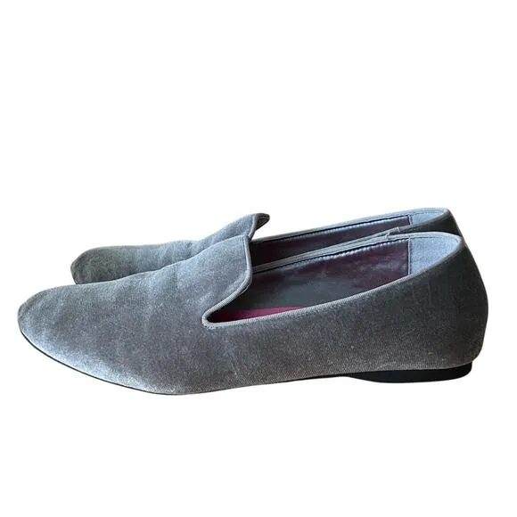 BIRDIES Women's Starling Velvet Flat Loafers in Stone Silver, Size 10
