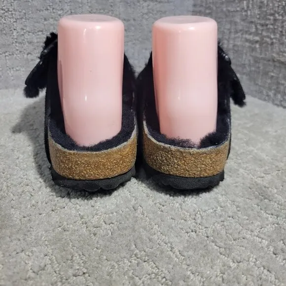 Birkenstock Arizona Shearling Size 39 L8 M6 N Black Suede Double Strap Sandals