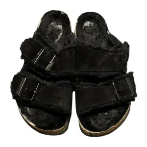 Birkenstock Arizona Two Strap Black Buckle Shearling Sandals Size 37