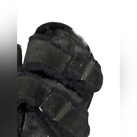 Birkenstock Arizona Two Strap Black Buckle Shearling Sandals Size 37