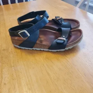 Birkenstock Dehli Black Oiled Leather Sandals sz 36